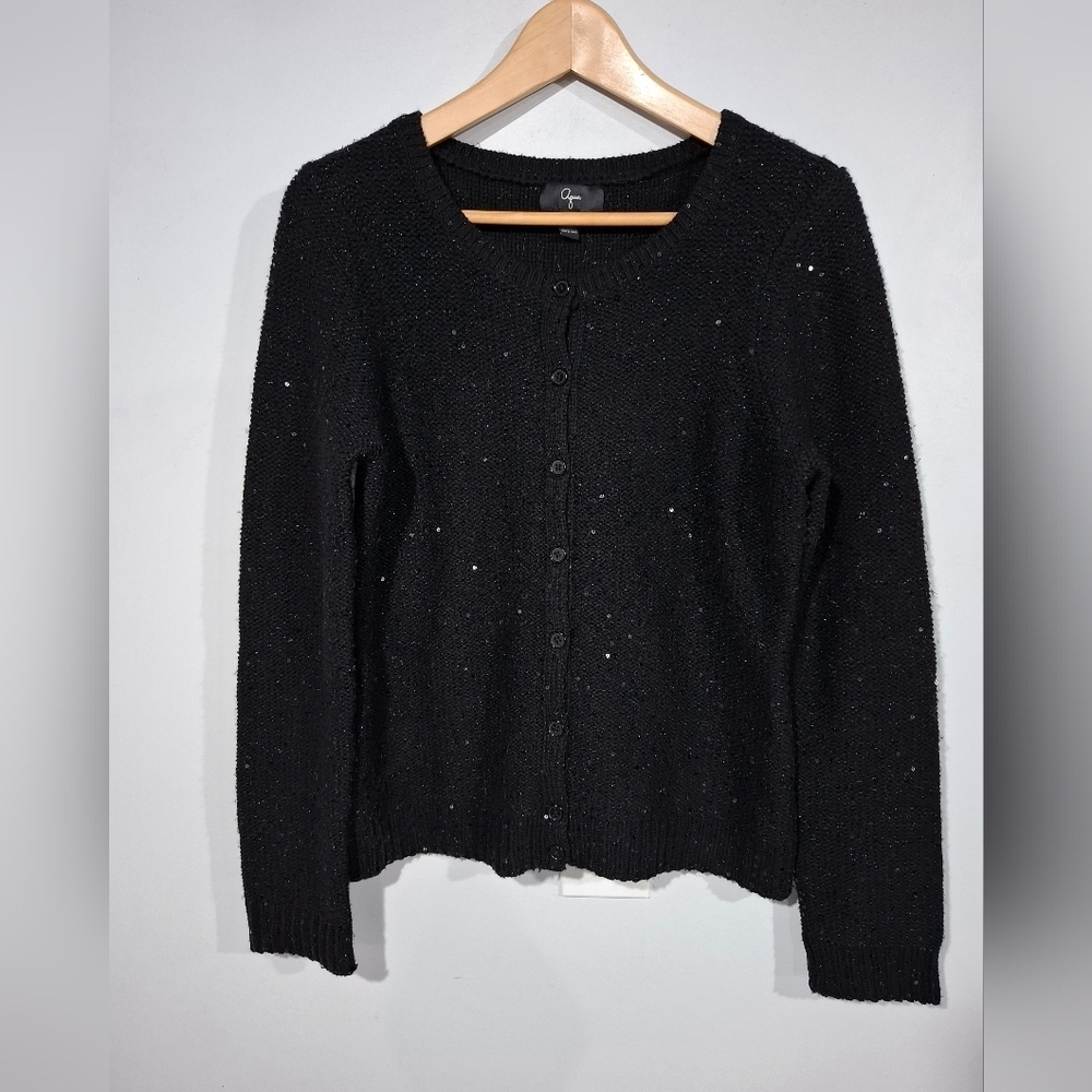 Aqua Womens Wool And Cashmere Cardigan Sweater Medium Black Sequins Sparkle